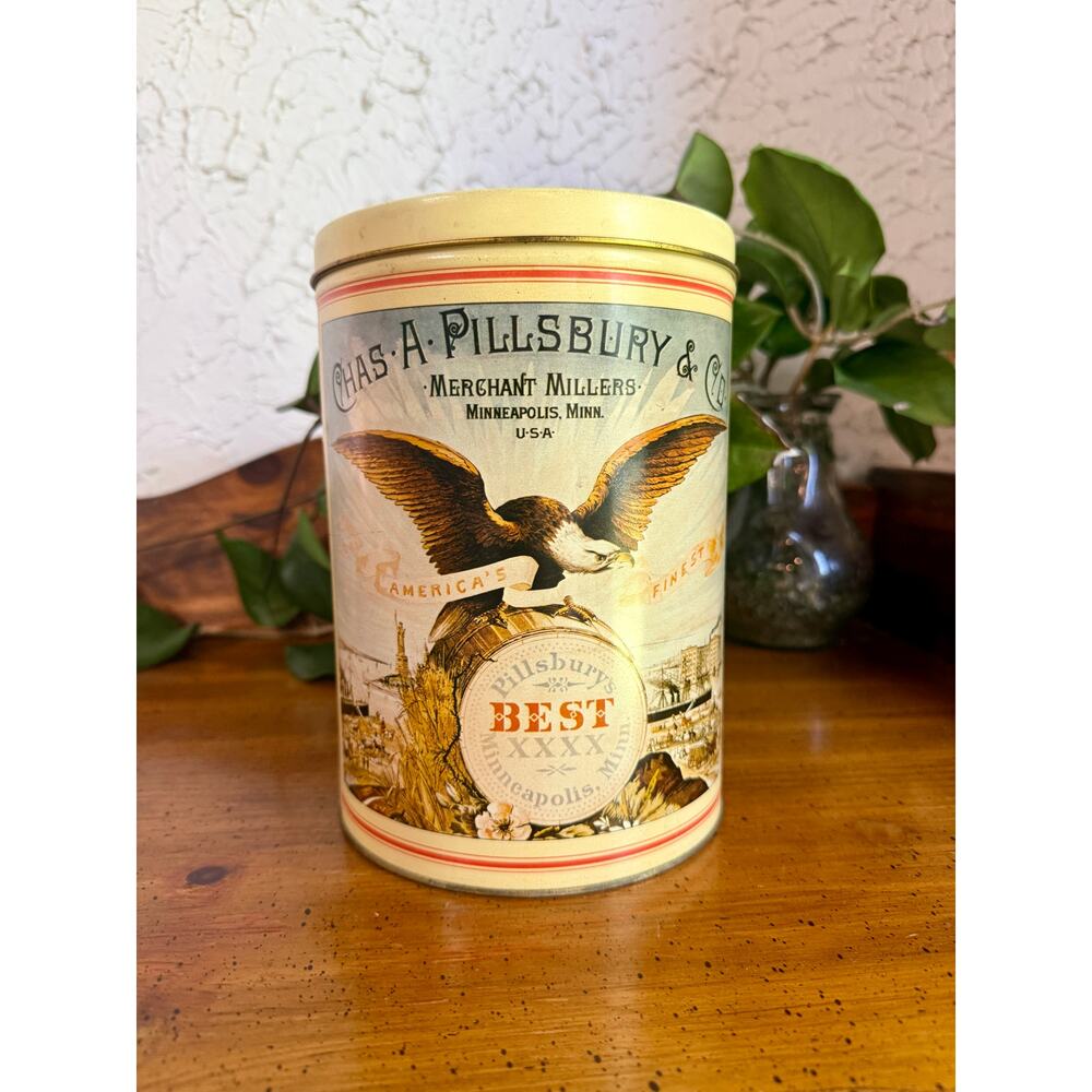 Vintage Pillsbury Best Flour Tin Canister Eagle Advertising Farmhouse Kitchen